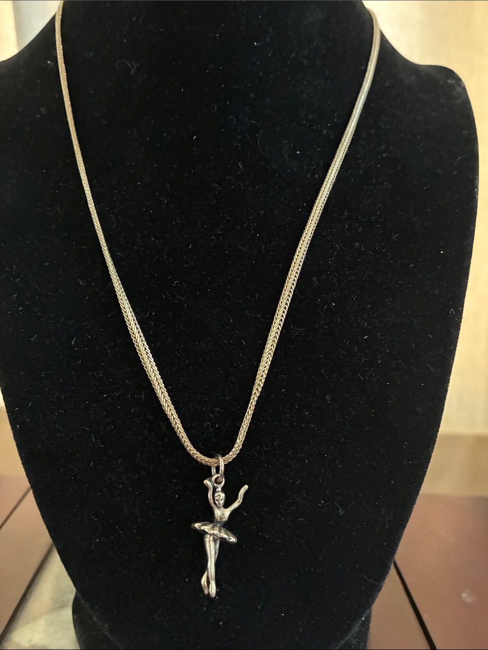 Vintage Aged Gold Ballet Dancer Pendant Necklace 18” chain